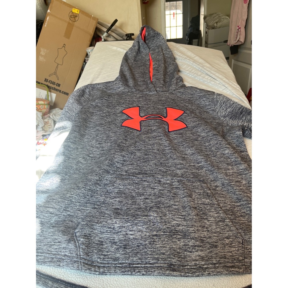 Under Armour ColdGear Hoodie Gray Orange Logo Pullover Women's LG